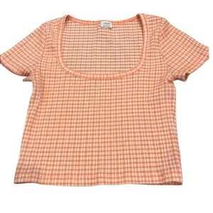 Aritzia Wilfred Yacht t-shirt in orange and white seersucker size small